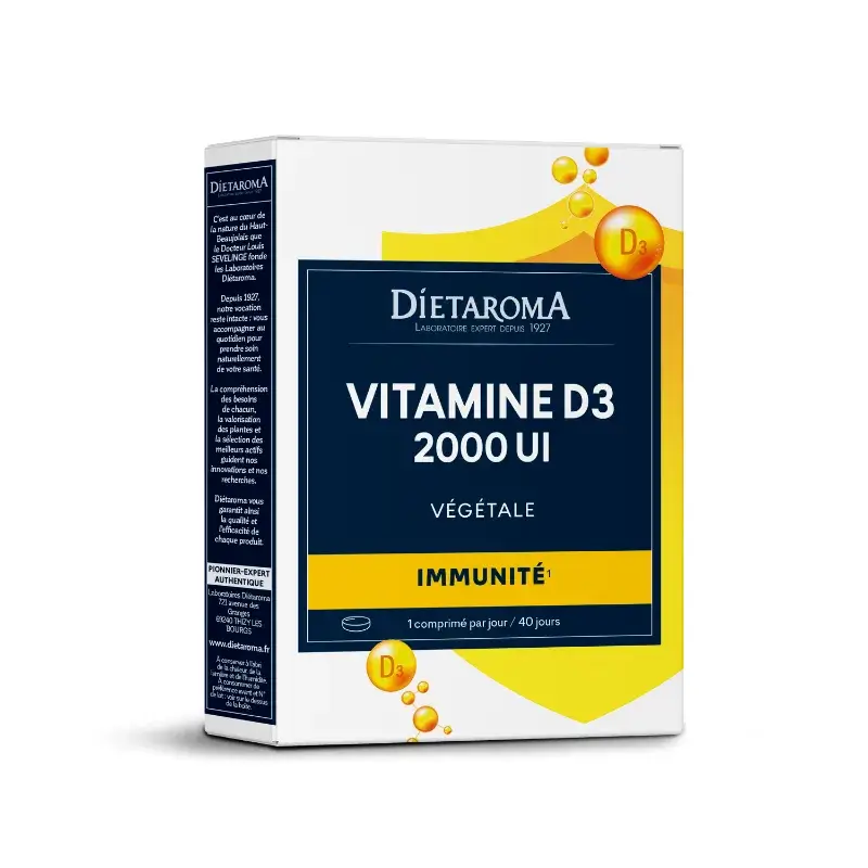 Vitamine D3 Végétale 2000 UI - Immunité 40 comprimés - Dietaroma