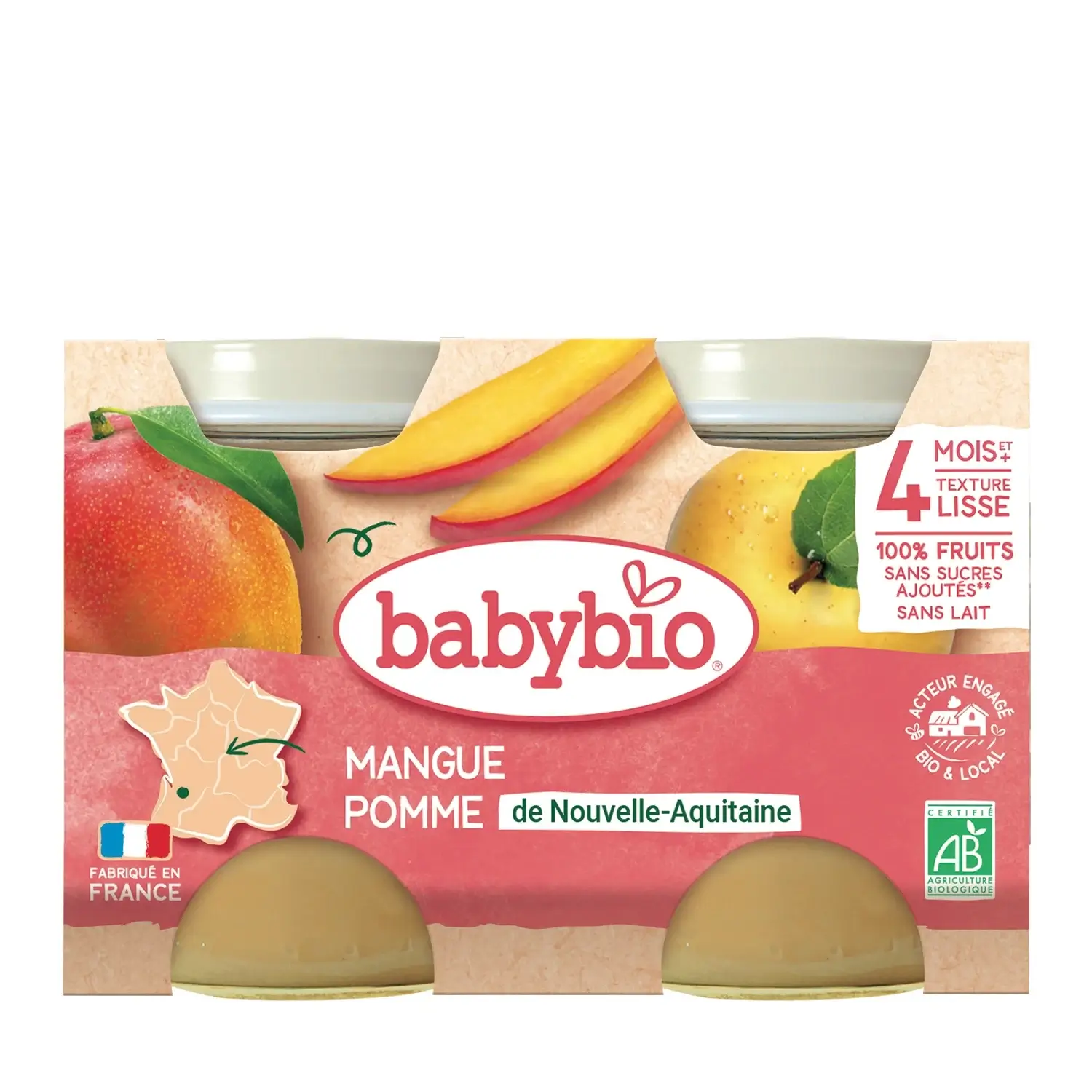 BABYBIO MANGUE,POMME DE NOUVELLE-AQUITAINE 4MOIS ET +