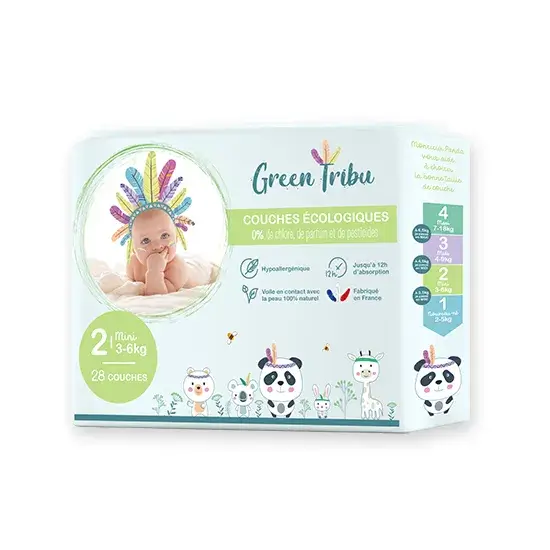 2 Green Tribu Couches Écologiques Taille 2 (3-6 kg) 28U – Image 1