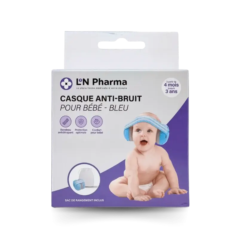 L2N Casque bébé réducteur de bruits bleu  dès 4mois Sac de rangement inclus