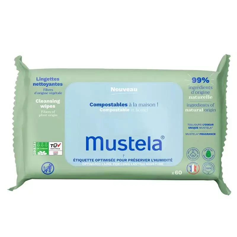 MUSTELA 60 Lingettes Nettoyantes à l' Avocat BIO