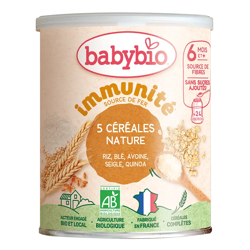 BabyBio Céréales Infantiles 5 Céréales Nature Blé, Avoine, Riz, Seigle, Quinoa (Dès 6mois)