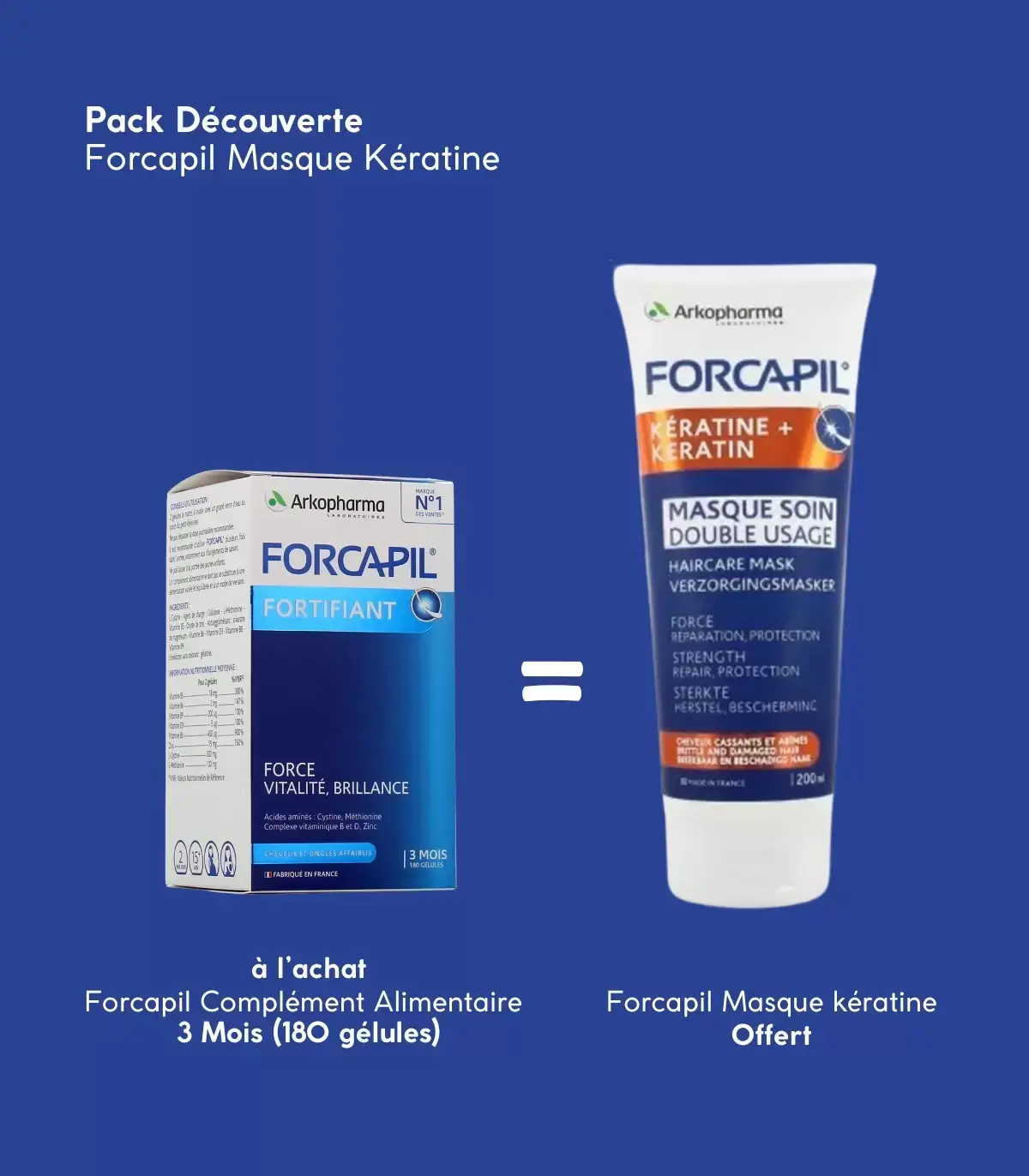 arkopharma-forcapil-pack-anti-chute FORCAPIL PACK FORCAPIL 180GELULES + FORCAPIL MASQUE SOIN DOUBLE USAGE – Image 1