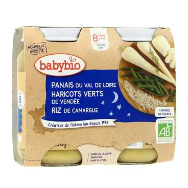 3288131510637.p5-1500j Babybio Menu du soir panais du Val de Loire, haricots verts de Vendée, riz de Camargue BIO – Image 1