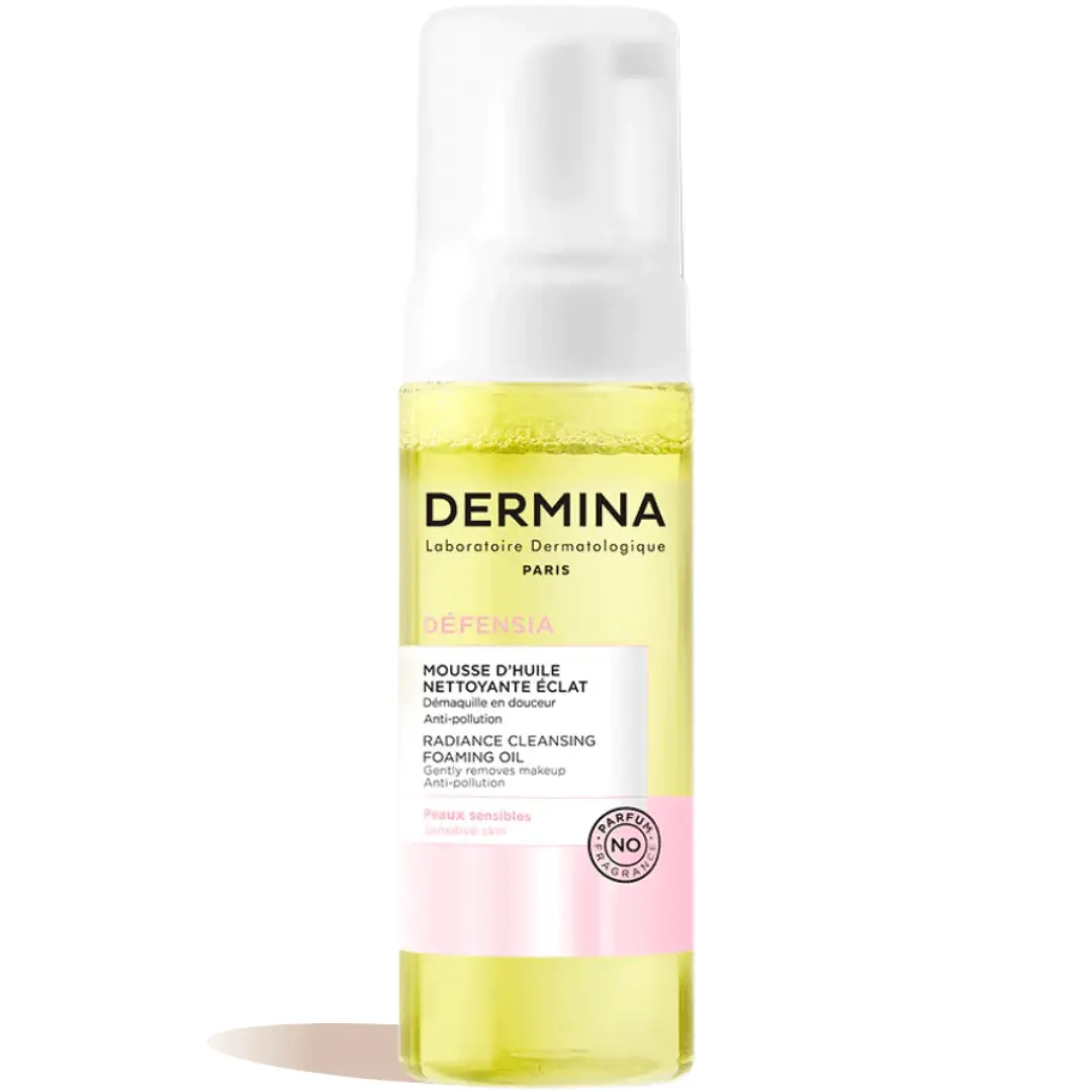 Dermina-Defensia-Mousse-dhuile-eclat-150ml DERMINA MOUSSE D HUILE NETTOYANTE ECLAT 150ML – Image 1