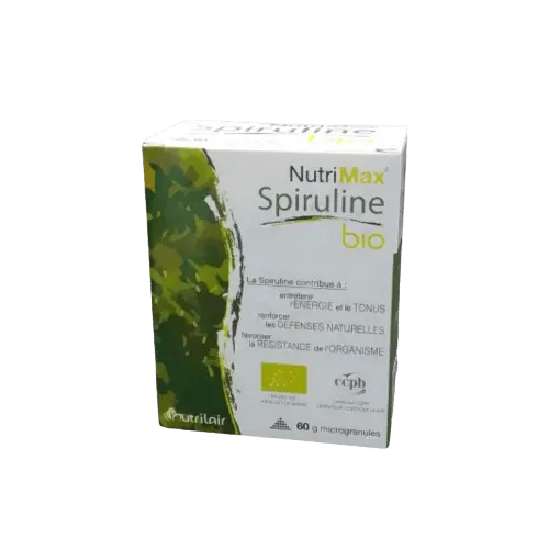 Nouveau-projet-2023-08-05T131016.673-removebg-preview NUTRIMAX SPIRULINE 100% BIO 60 G MICROGRANULES TONUS ET VITALITÉ – Image 1