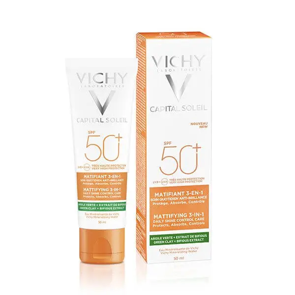 vichy-capital-soleil-creme-solaire-matifiante-3en1-spf50-peau-mixte-acneique-50ml-3 VICHY CAPITAL SOLEIL Matifiant 3-en-1 SPF 50+ – Image 1